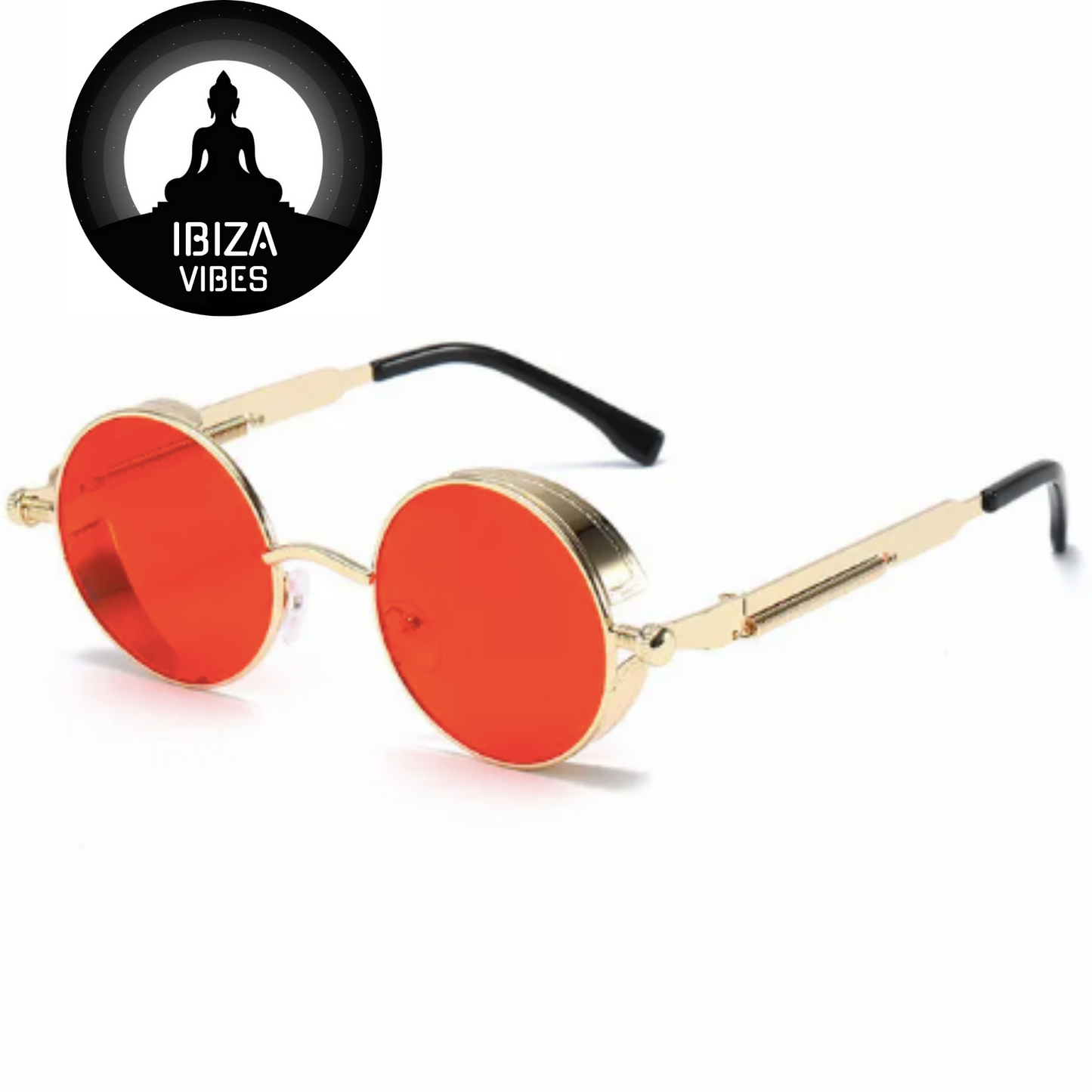 Ibiza Eyewear Round gold &amp; red Festival Hippie