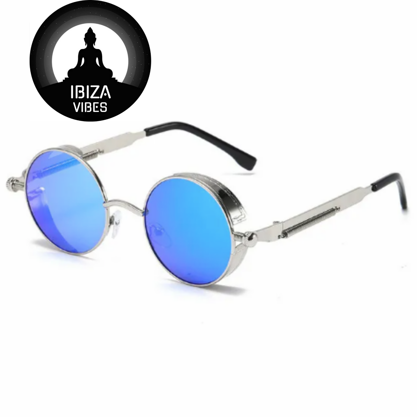 Ibiza Eyewear Round silver &amp; blue Festival Hippie